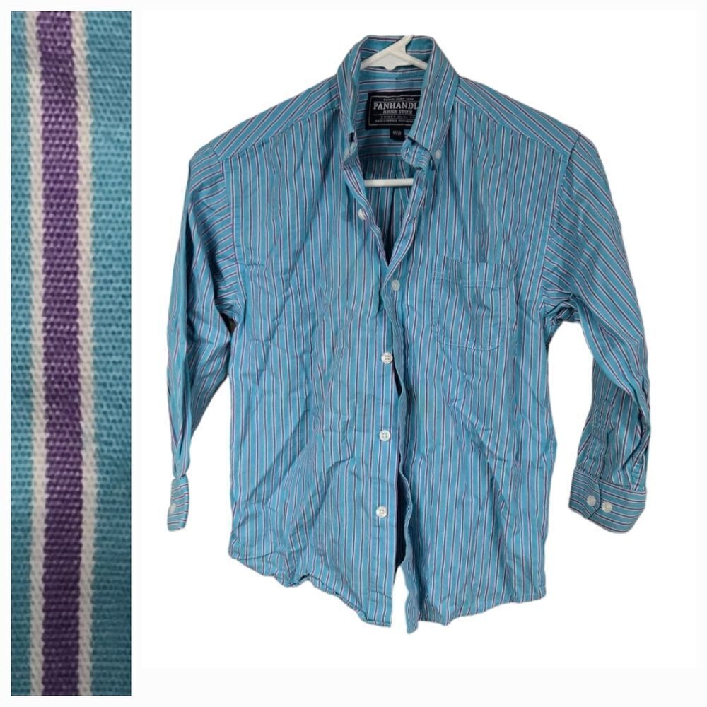 Panhandle Rough Stock Boys Western Shirt Long Sleeve Turquoise Stripe Cowboy